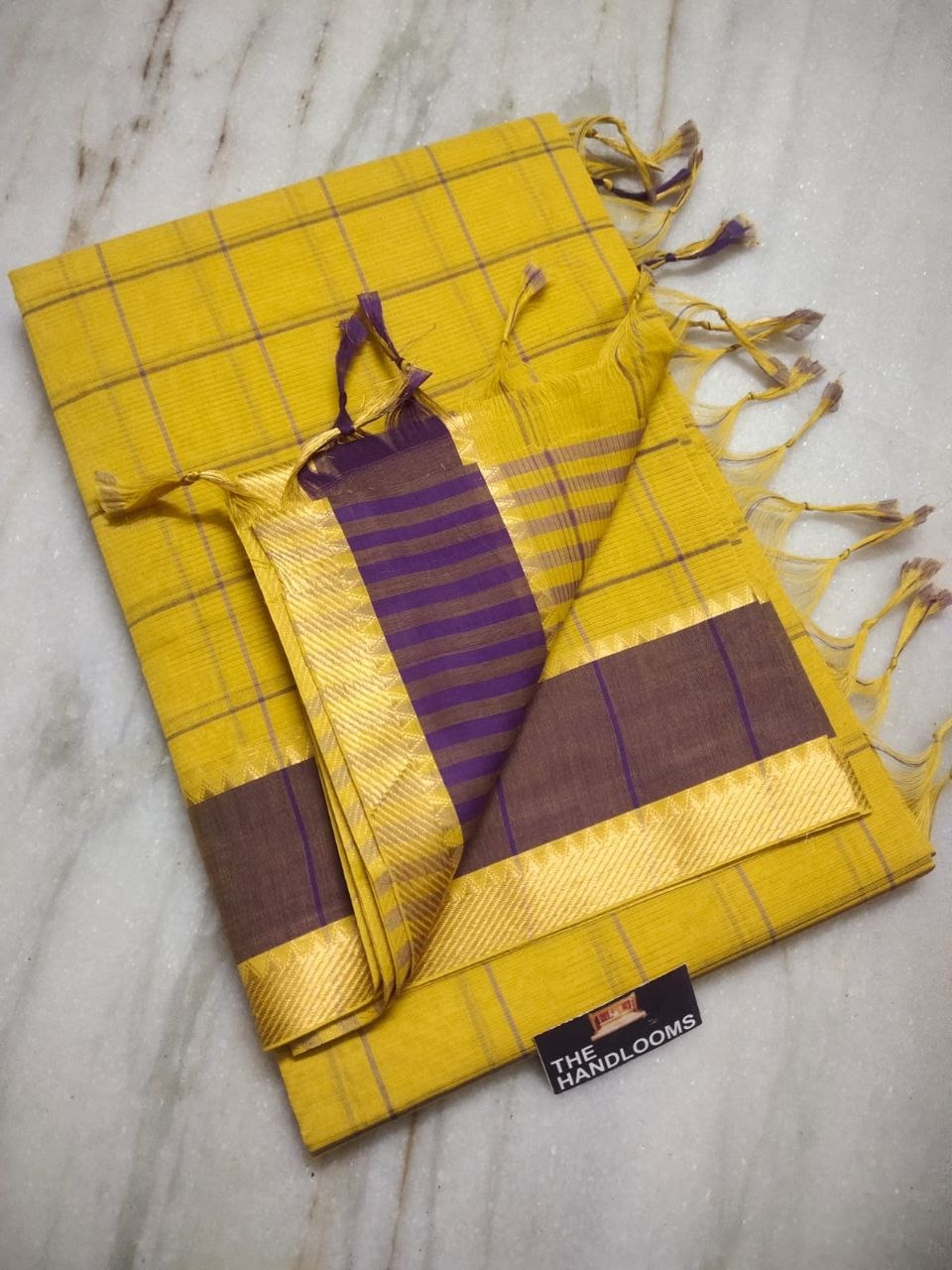 Taupe Beige Mangalagiri Pure Handloom Cotton Saree with Gold Zari Border